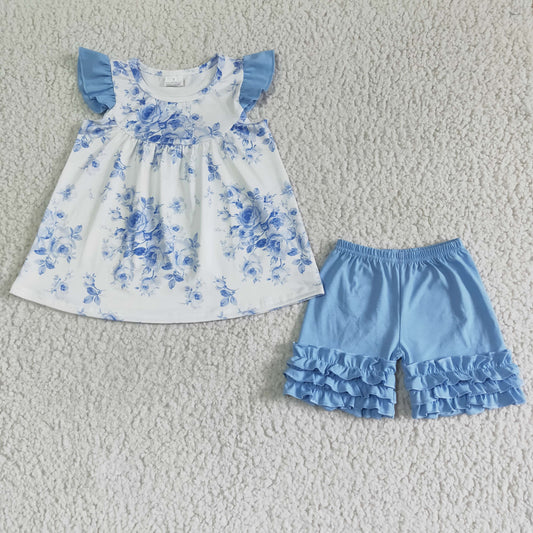 A14-9  Summer Girls Blue Floral Outfit