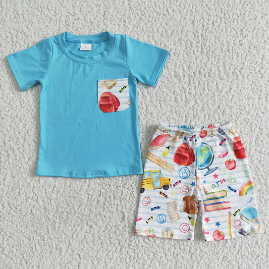 BSSO0071 Baby Boys back To School Bus Outfit with pocket