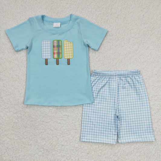BSSO0129 Summer Boys Embroidery Popsicl Shorts Outfit