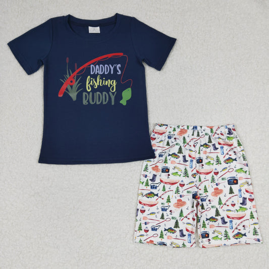 BSSO0152 Boys  Daddy's Fishing Buddy Summer Shorts Set