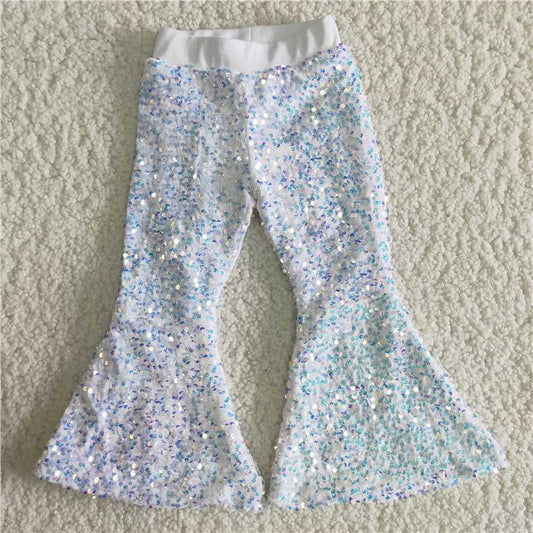 C16-20 White Color Sequin Bell Bottom Pants