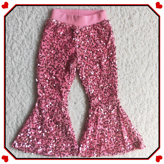 D5-27 Pink Color Sequin Bell Bottom Pants