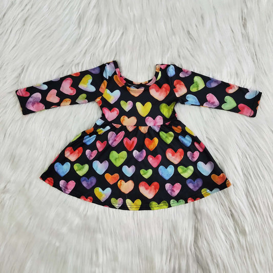 Long Sleeve Colorful Heart Dress