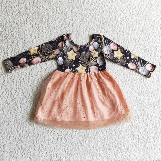GLD0125 baby Girls Happy New Year Tulle Dress