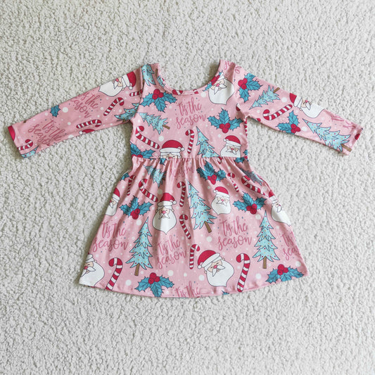 GLD0149 Kids Girls Christmas Pink Dress