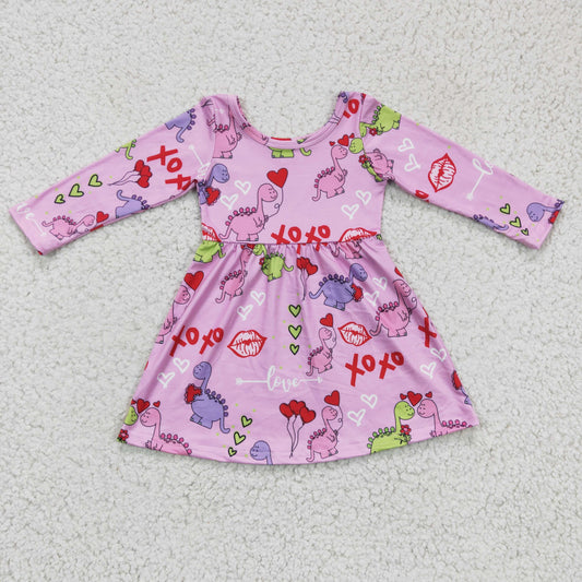 GLD0169 Baby Girls Valentine's Day Dinosaur Dress