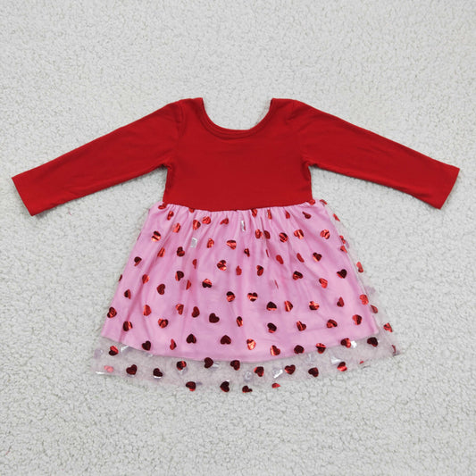 GLD0171  Kids Girls Valentine's Day Pink Heart Tulle Dress