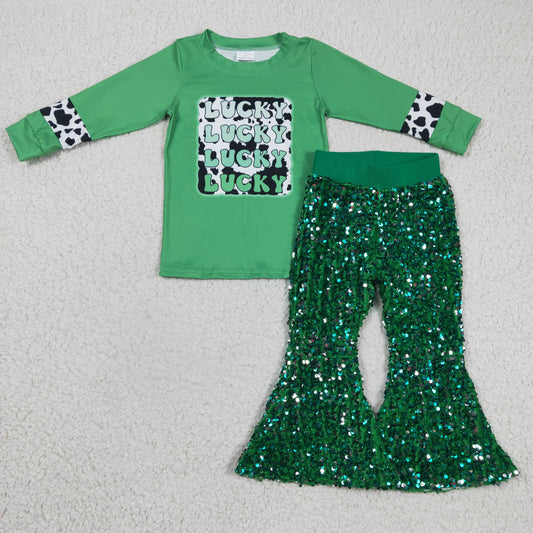 GLP0421 St. Patrick's Day Lucky Top and Green Sequin Pants Outfit