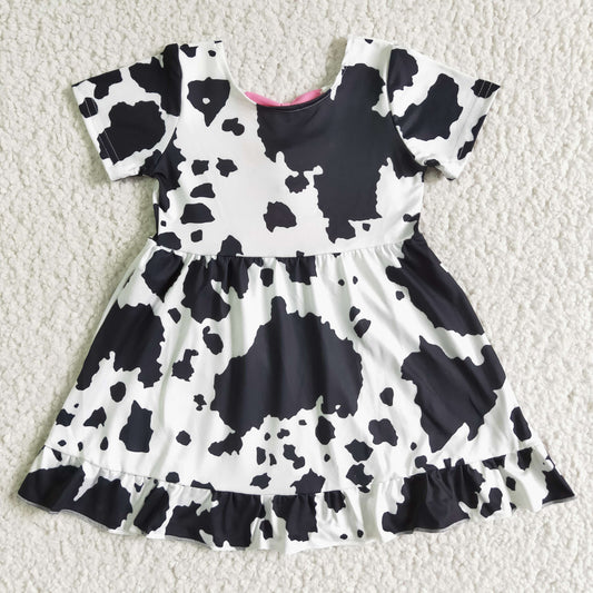 GSD0102 Summer Cow Print  Dress With Pink Bow