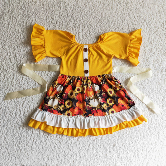 GSD0144 Fall Floral Pumpkin Dress With Belt