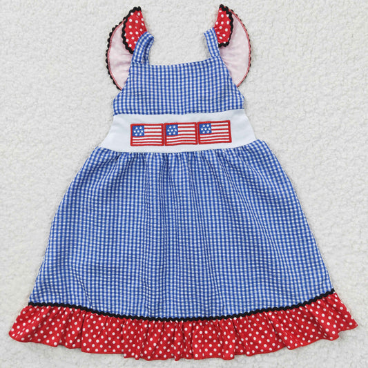 GSD0191 Girls July 4th Dress Embroidery Flag Patriotic Dresses