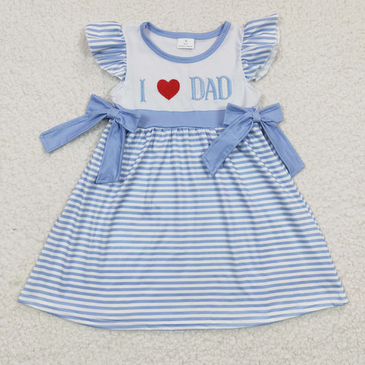 I Love Dad Blue Striped Dress With Bow