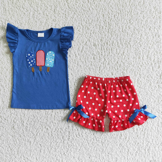 GSSO0090  Sumemr Girls embroidery popsicle 4th of july outfit