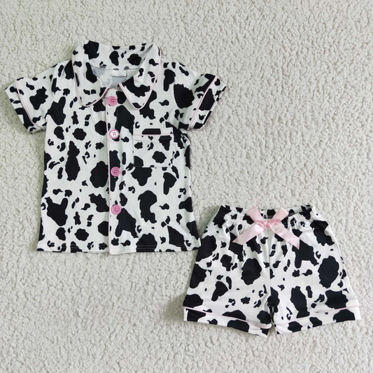 GSSO0113 Summer Girls Cow Print Cute Pajamas Set