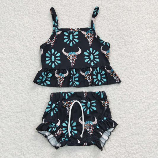 GSSO0182 Baby Girls Turquoise Print Bummie Set