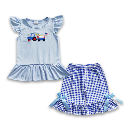 GSSO0206 Girls July 4th Embroidery Shorts Set