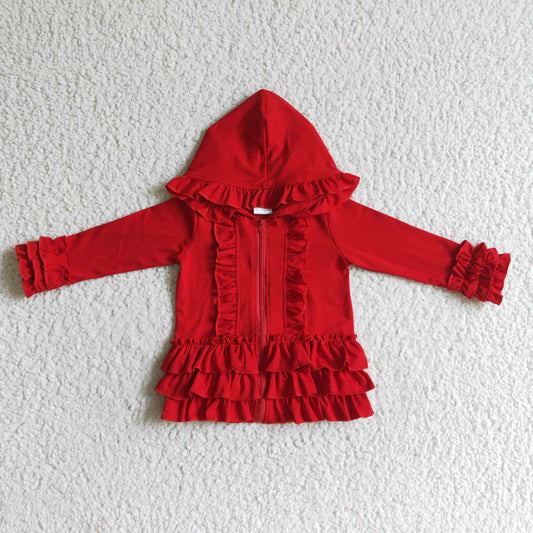 GT0019 Red Color Cotton Long Sleeve Ruffle Coat