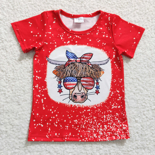GT0114 Short Sleeve July 4th Highland Cow T-shirt Top