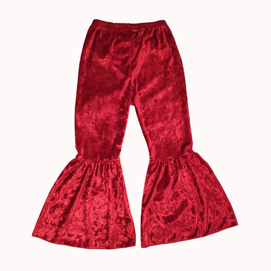 Christmas Red Color Velvet Bell Bottom Pants