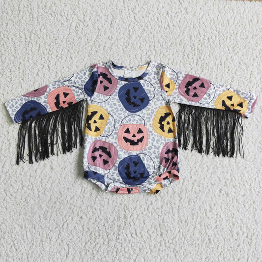 LR0048  Baby Girls Long Sleeve Pumpkin Shirt Romper With Tassels