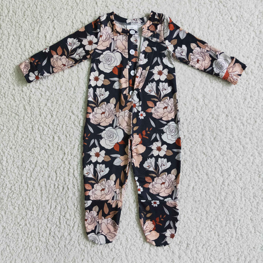 LR0116 Baby Girls Floral Footed Romper
