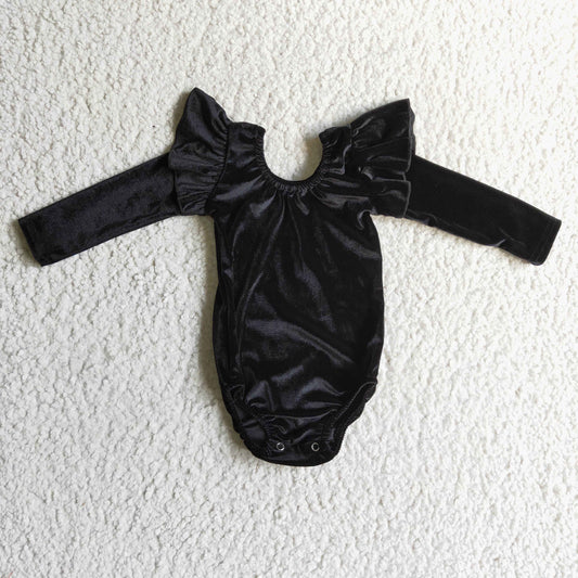 LR0208 Baby girls Black Velvet Long Sleeve Leotards Rompers
