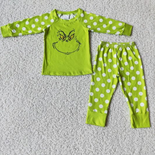 Green Cartoon Polka Dot Pajamas Set