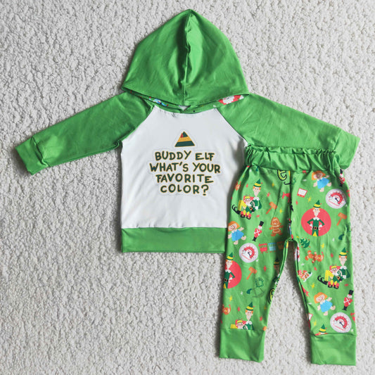 6 A7-20 Christmas Kids Boys Long Sleeve Green Hoodie Top Outfit