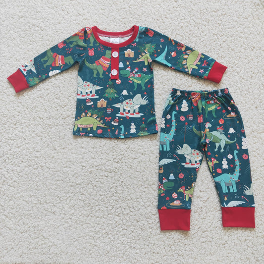 Kids Boys Christmas Dinosaur Pajamas Set