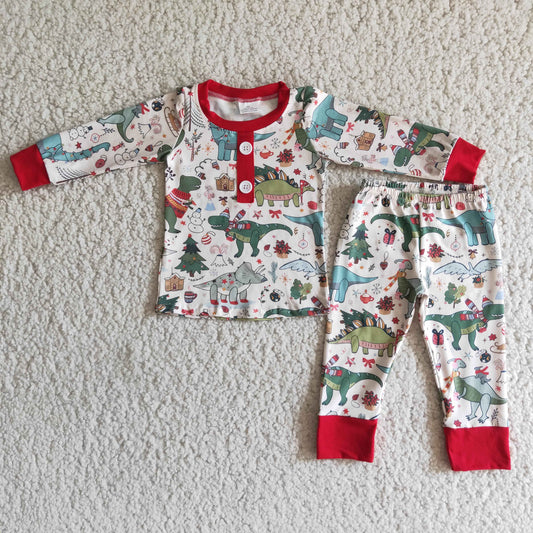 Boys Christmas Dinosaur Gift Pajamas Set