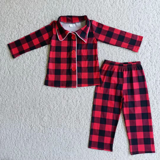 Boys Red Black Plaid Pajamas Set