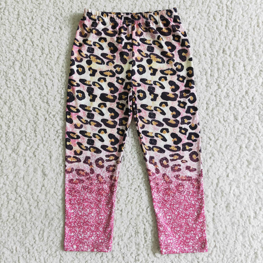 P0016 Pink Color Leopard Pants Leggings