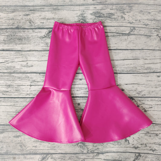 P0048 Baby Girls Double Ruffle Hot Pink leather  Pants