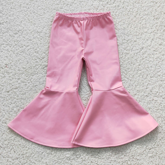 P0049 Baby Girls Double Ruffle Pink leather  Pants