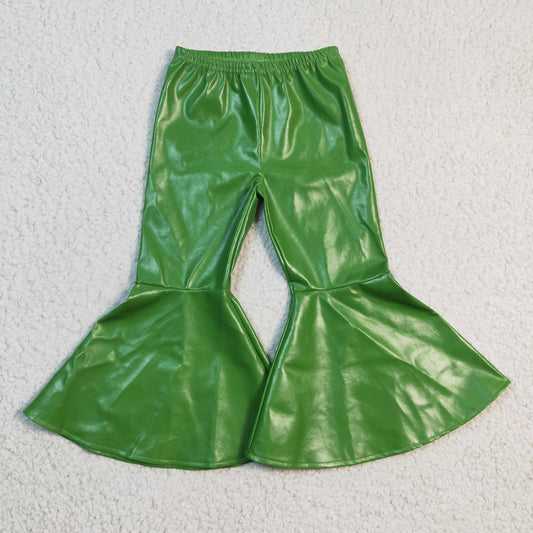 P0051 Kids Girls Fashion Green Leather Pants