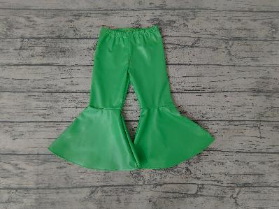 Pre-order P0051 Baby Girls Double Ruffle Green leather  Pants