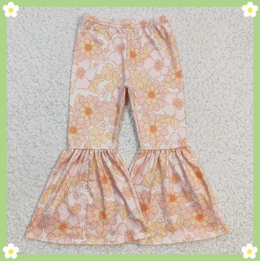 P0054 Baby Girls Flower Milk Silk Bell Bottom Pants