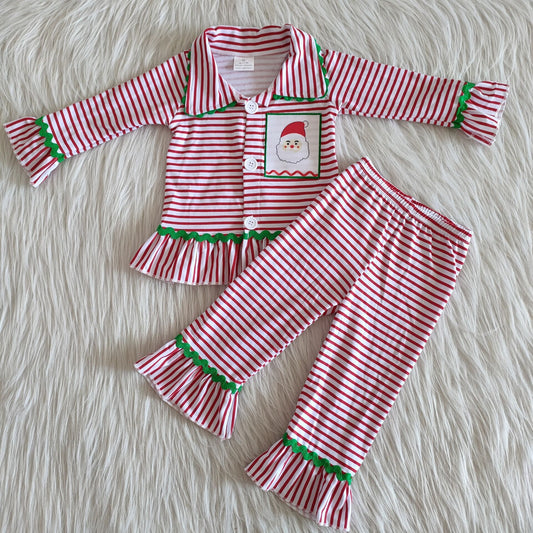 Girls Christmas Santa Striped Pajamas Set