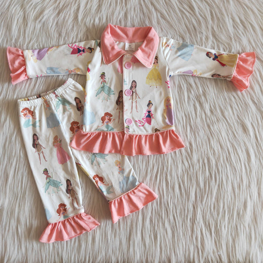 Girls Long Sleeve Princess Pajamas Set