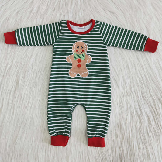 Boys Christmas Embroidery Gingersnap Romper