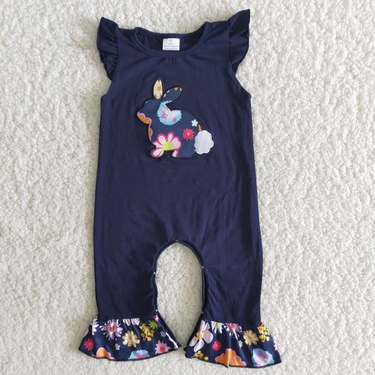 Easter Floral Bunny Romper for Baby Girls