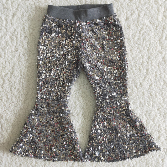 Silver Color Sequin Bell Bottom Pants