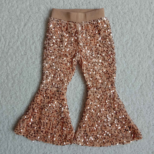 Champagne Color Sequin Bell Bottom Pants