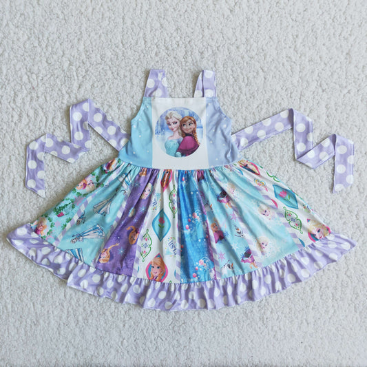 Promotion Blue Color Cartoon Sleeveless Twirl Dress