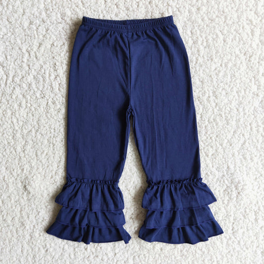 Solid Color Navy Ruffle Pants