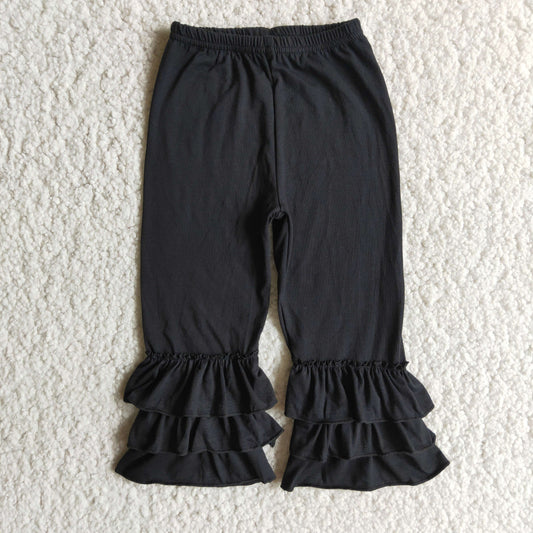 Solid Color Black Cotton Ruffle Pants
