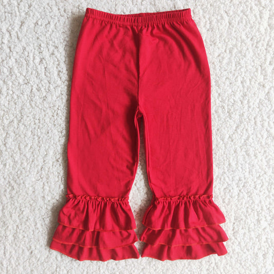 Solid Color Red Ruffle Pants