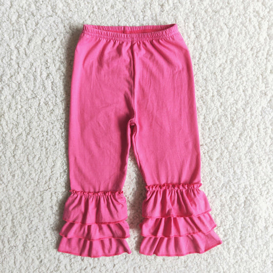 Solid Color Hot Pink Cotton Ruffle Pants