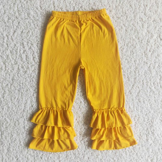 Solid Color Yellow Cotton Ruffle Pants
