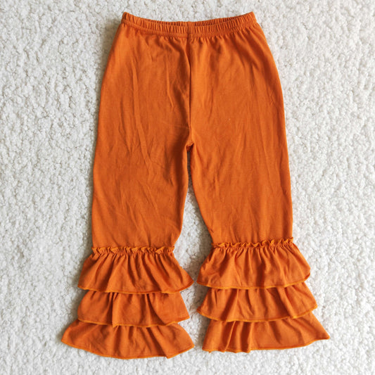 Solid Color Orange Cotton Ruffle Pants